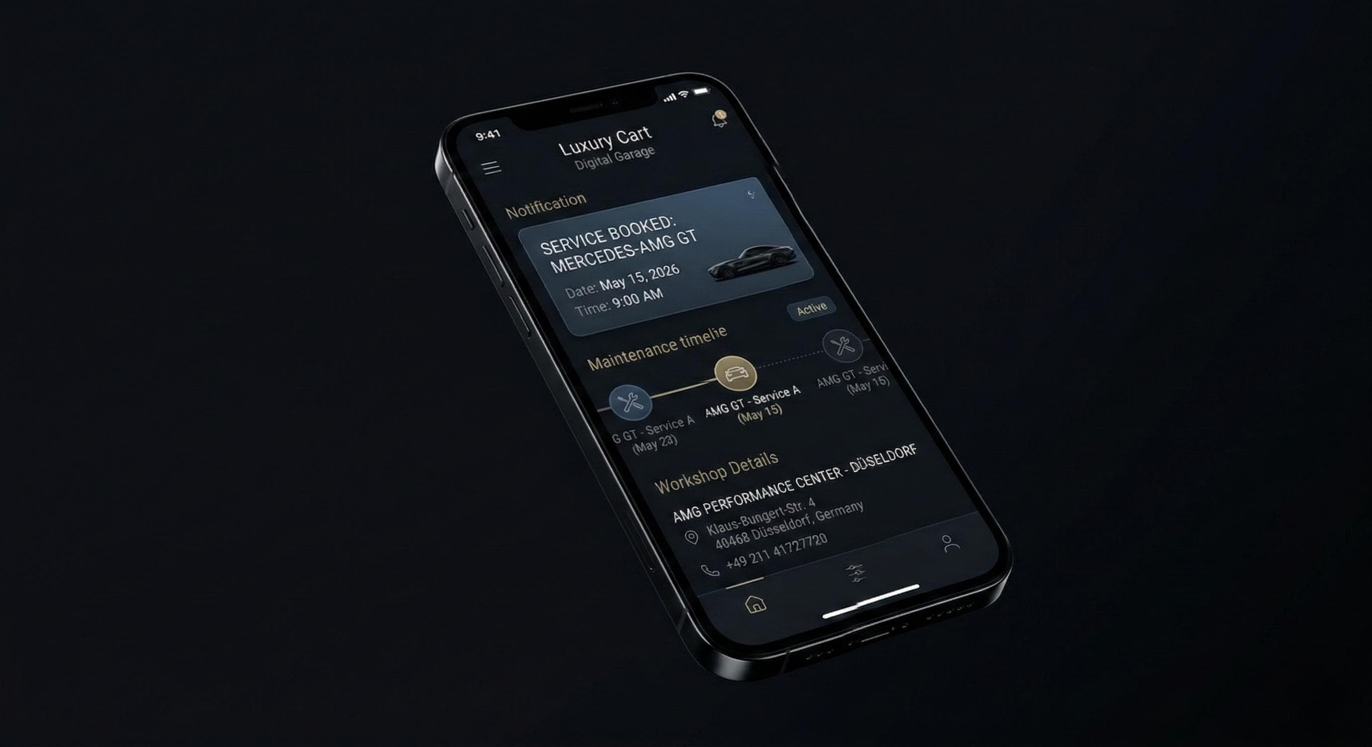 Dark-mode mobile app mockup